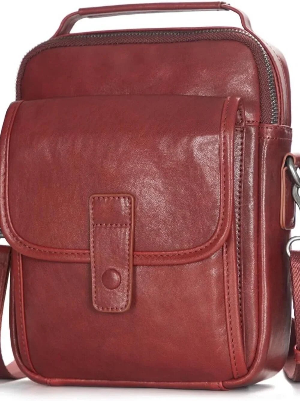 Men's Maroon Leather Shoulder Sling Travel Crossbody Stylish Magnetic Buckle Bag